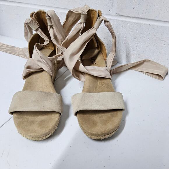 UGG Women's Size 6 Espadrille Shoes Heels Suede‎ Tie up - Picture 2 of 8
